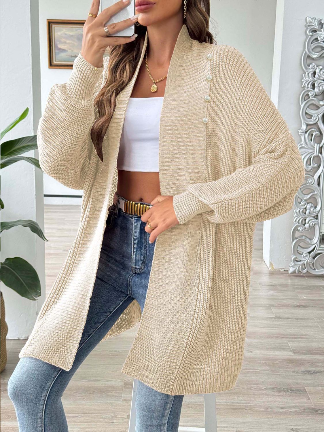 Open Front Long Sleeve Cardigan-Angel Casuals