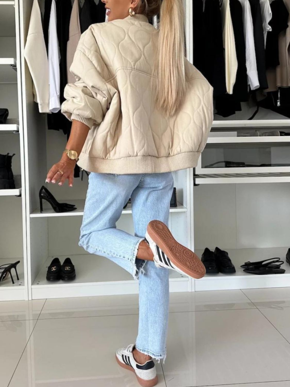 Baseball Collar Snap Down Long Sleeve Jacket-Angel Casuals