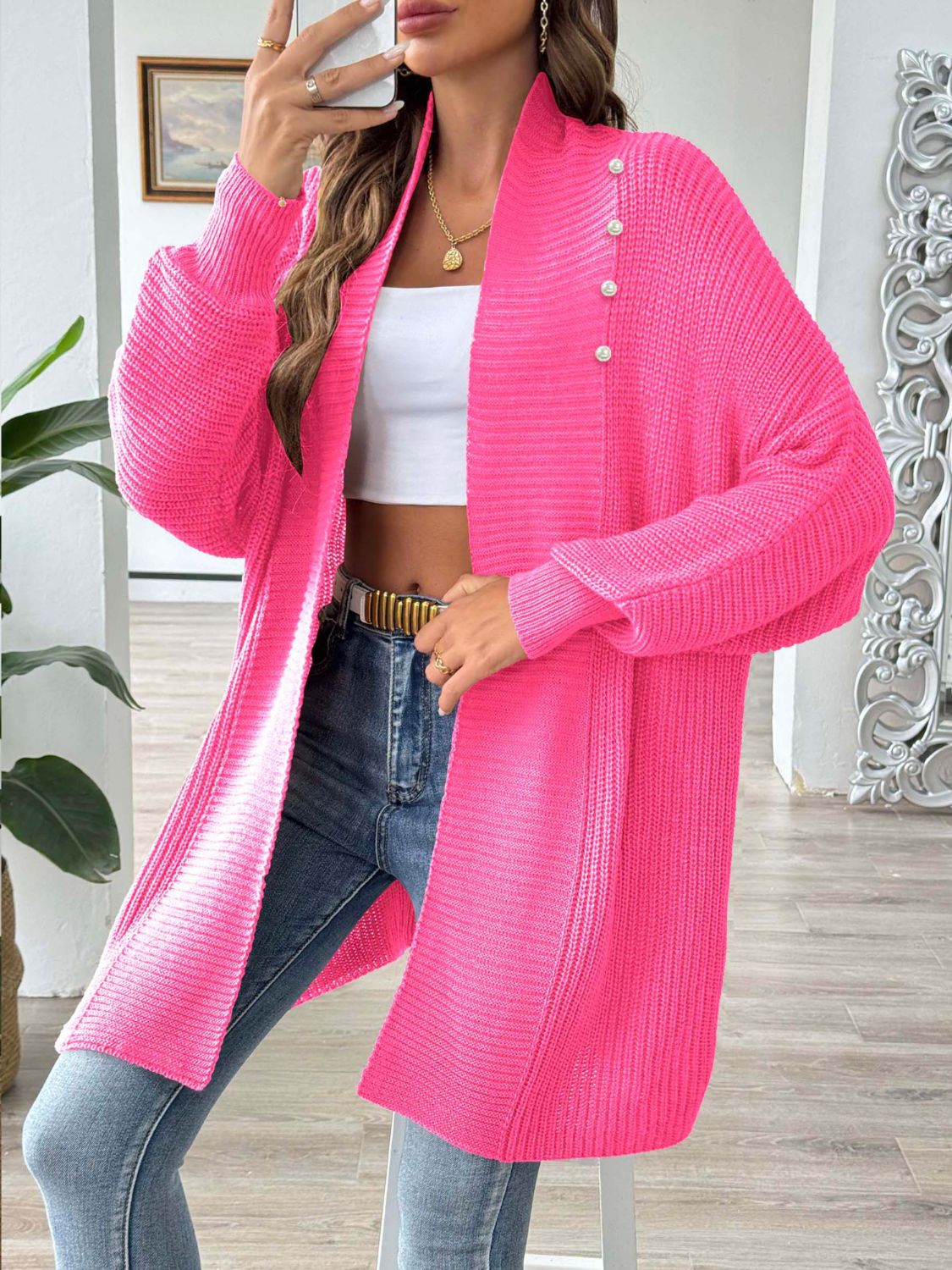 Open Front Long Sleeve Cardigan-Angel Casuals