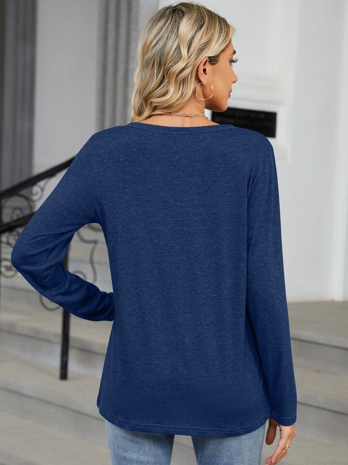 Notched Long Sleeve T-Shirt-Angel Casuals