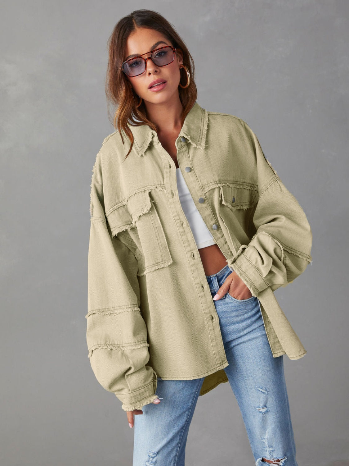Dropped Shoulder Raw Hem Jacket-Angel Casuals