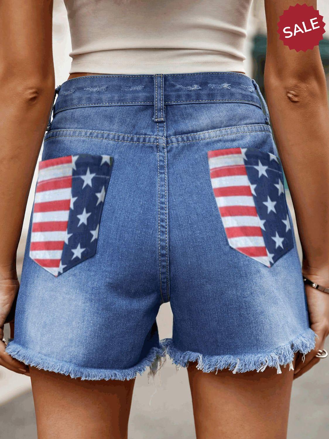 Raw Hem Denim Shorts with Pockets-Angel Casuals