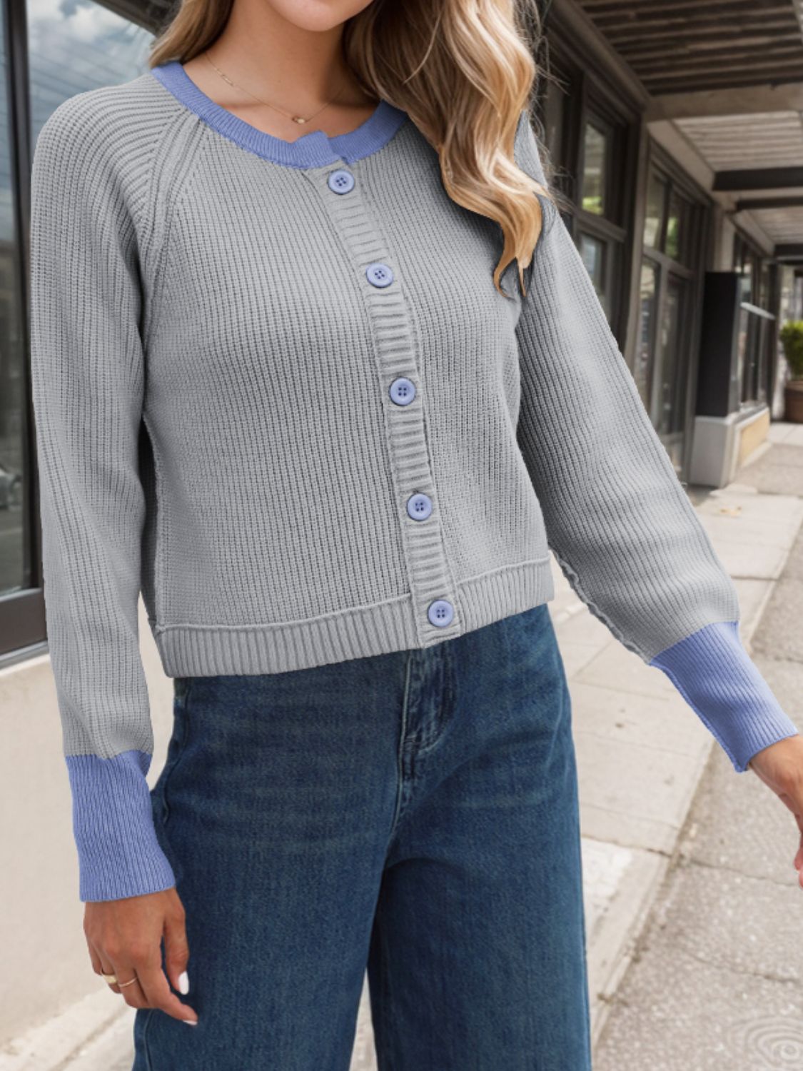 Contrast Button Up Long Sleeve Cardigan-Angel Casuals