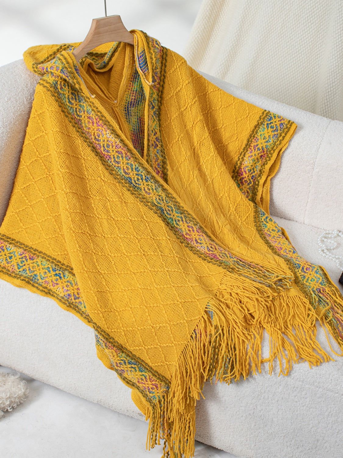 Fringe Half Sleeve Hooded Poncho-Angel Casuals