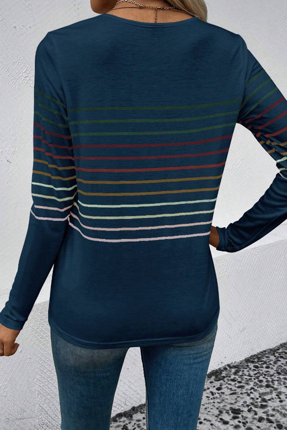 Striped Round Neck Long Sleeve T-Shirt-Angel Casuals