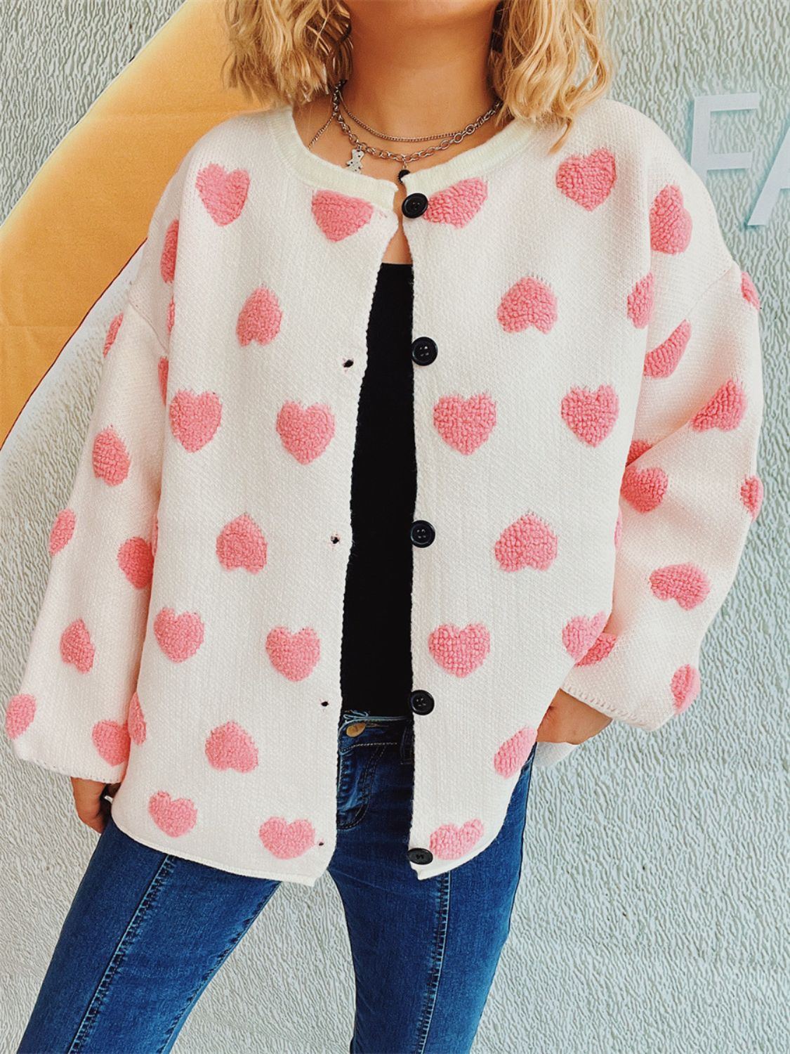 Heart Button Up Long Sleeve Cardigan-Angel Casuals