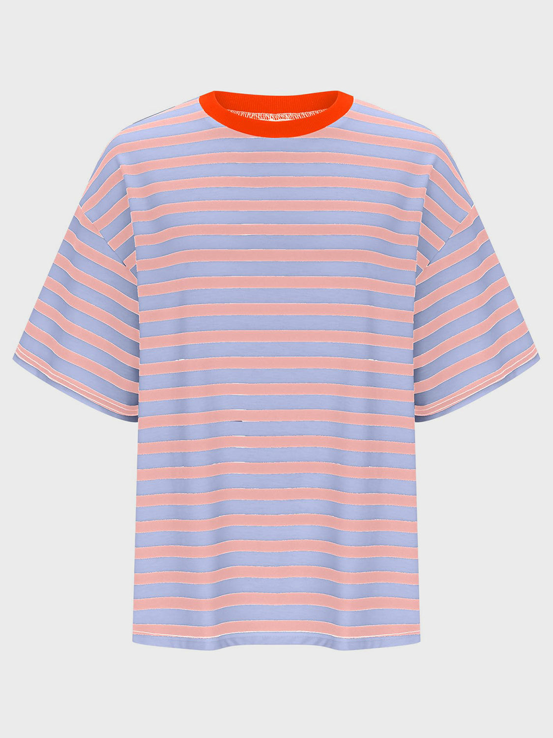 Striped Round Neck Half Sleeve T-Shirt-Angel Casuals