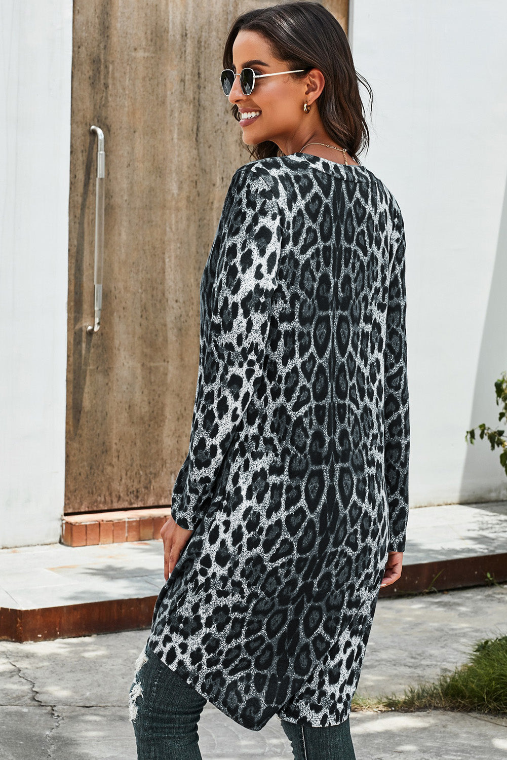 Double Take Printed Open Front Longline Cardigan-Angel Casuals