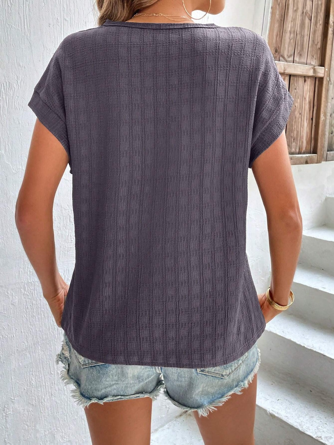 Textured Round Neck Short Sleeve Top-Angel Casuals
