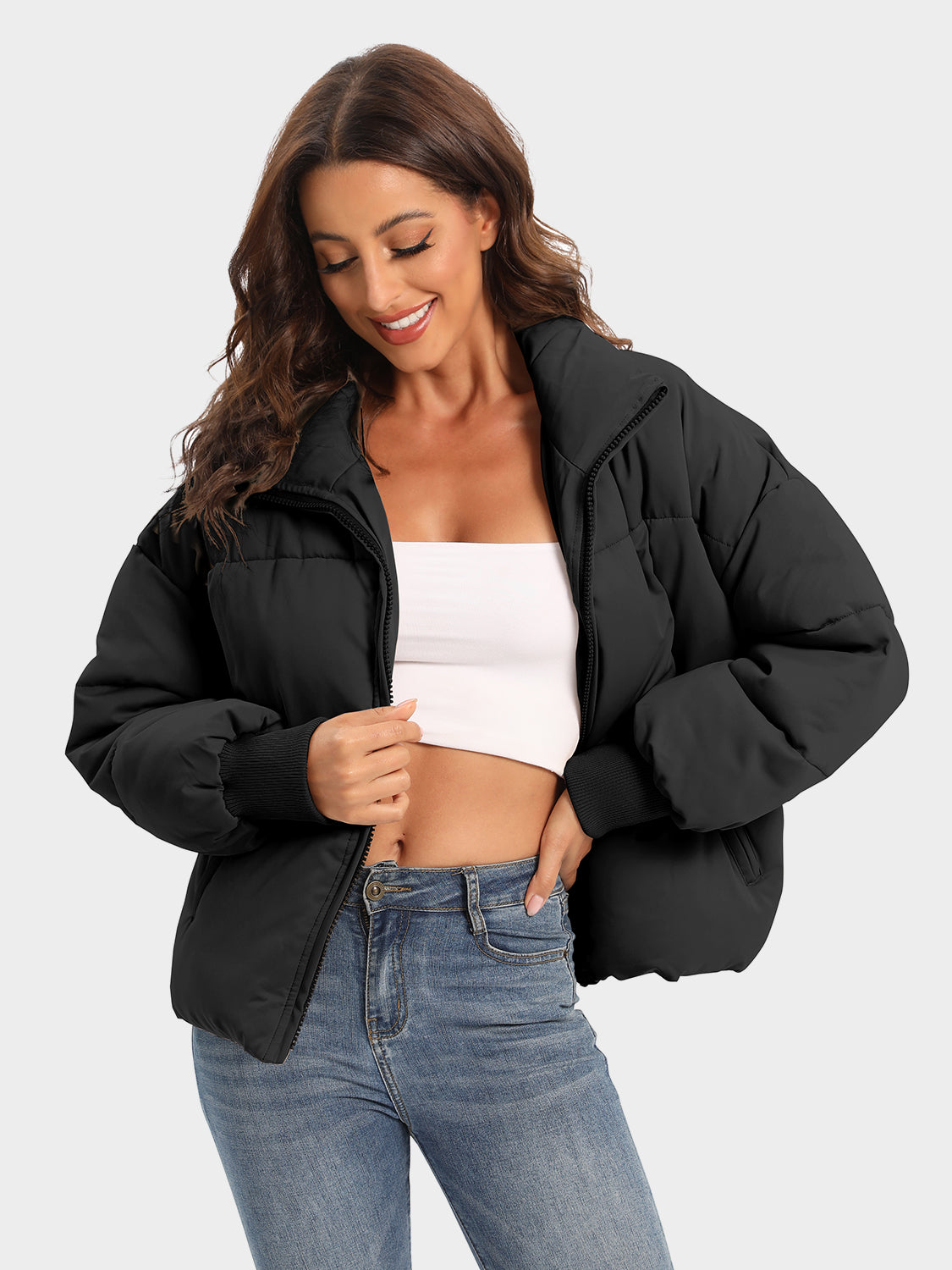 Zip Up Turtleneck Long Sleeve Winter Coat-Angel Casuals