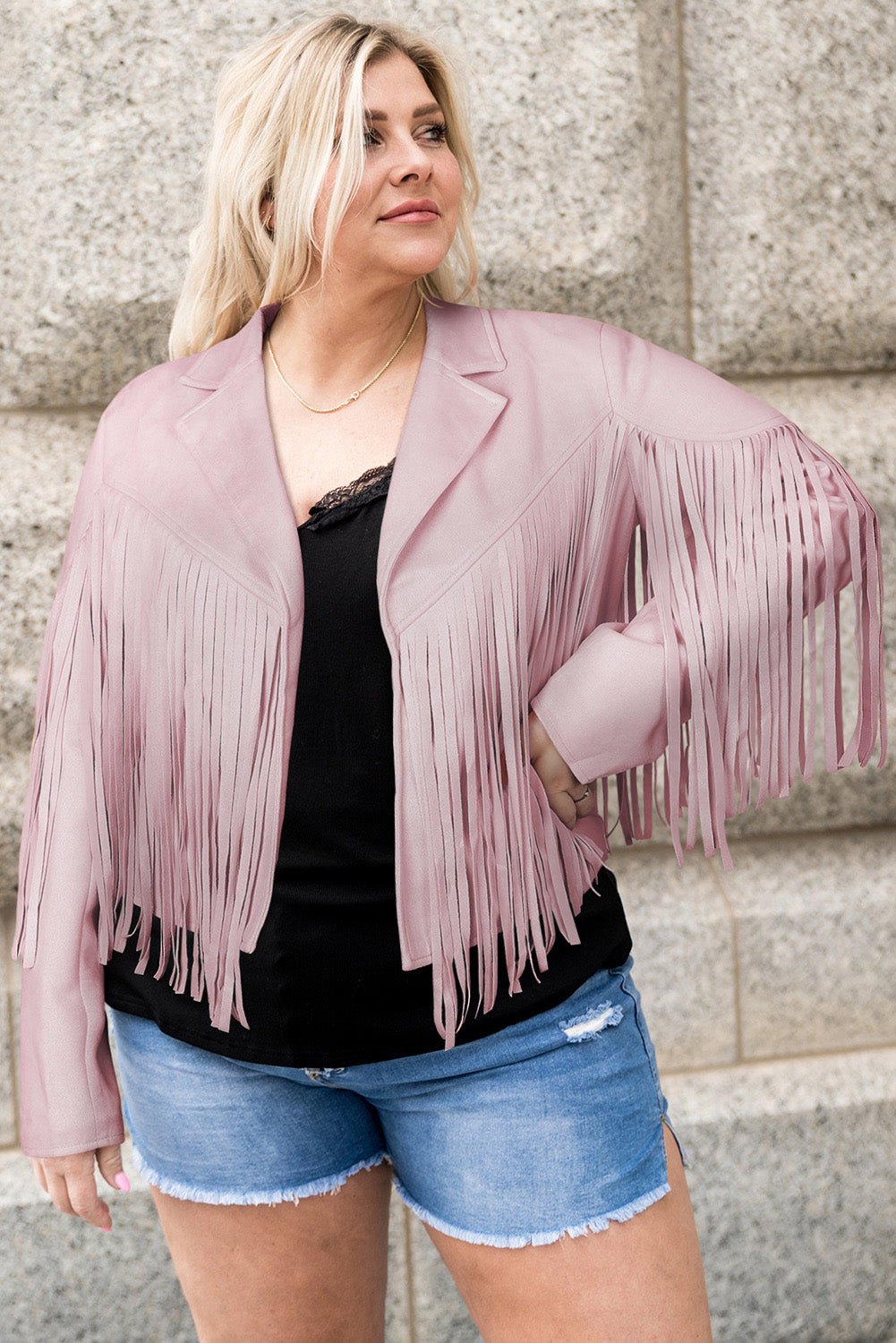 Plus Size Fringe Open Front Jacket-Angel Casuals