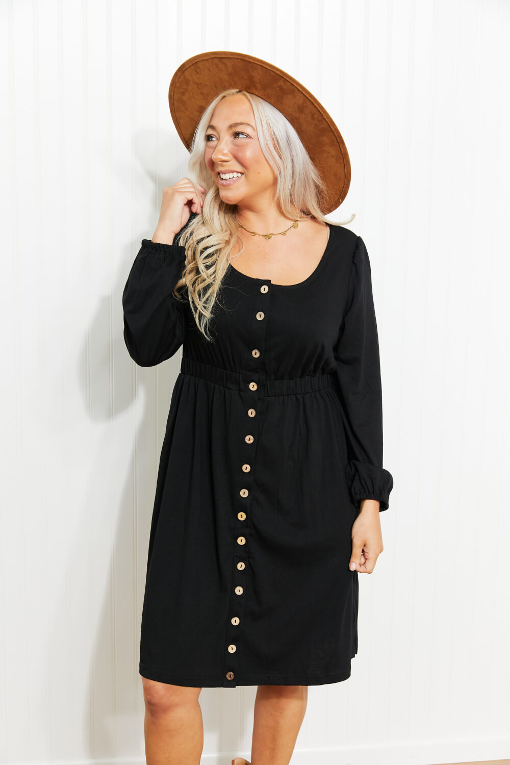 Scoop Neck Empire Waist Long Sleeve Mini Dress-Angel Casuals