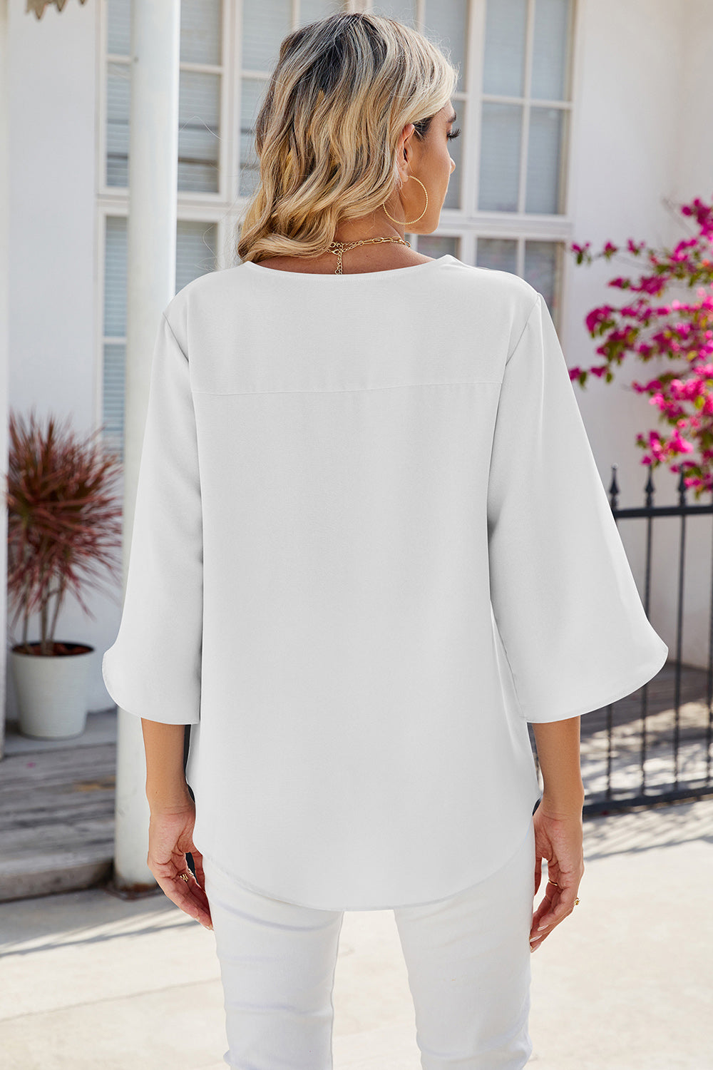 V-Neck Three-Quarter Sleeve Top-Angel Casuals