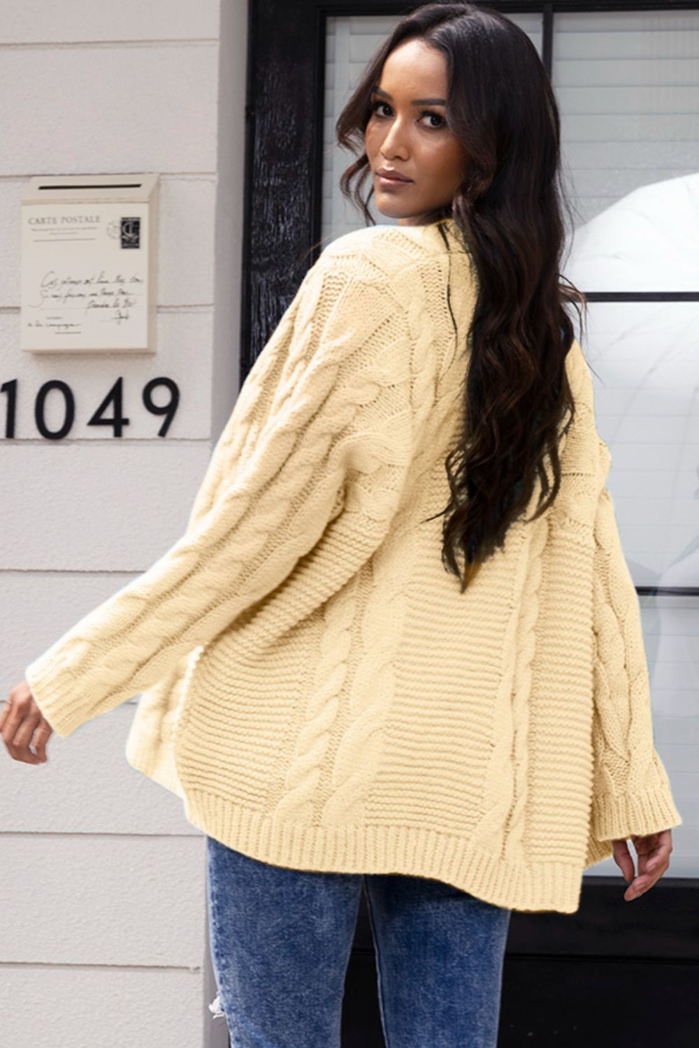 Open Front Cable-Knit Cardigan-Angel Casuals