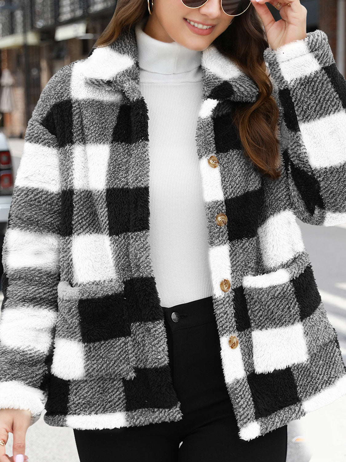 Button Up Drop Shoulder Fuzzy Jacket-Angel Casuals