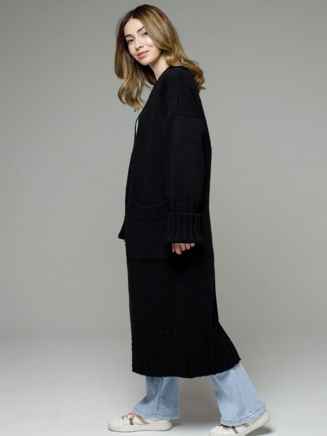 Pocketed Open Front Dropped Shoulder Cardigan-Angel Casuals