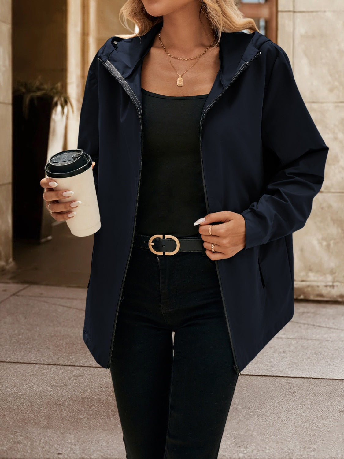 Ivy Lane Pocketed Zip Up Hooded Jacket-Angel Casuals