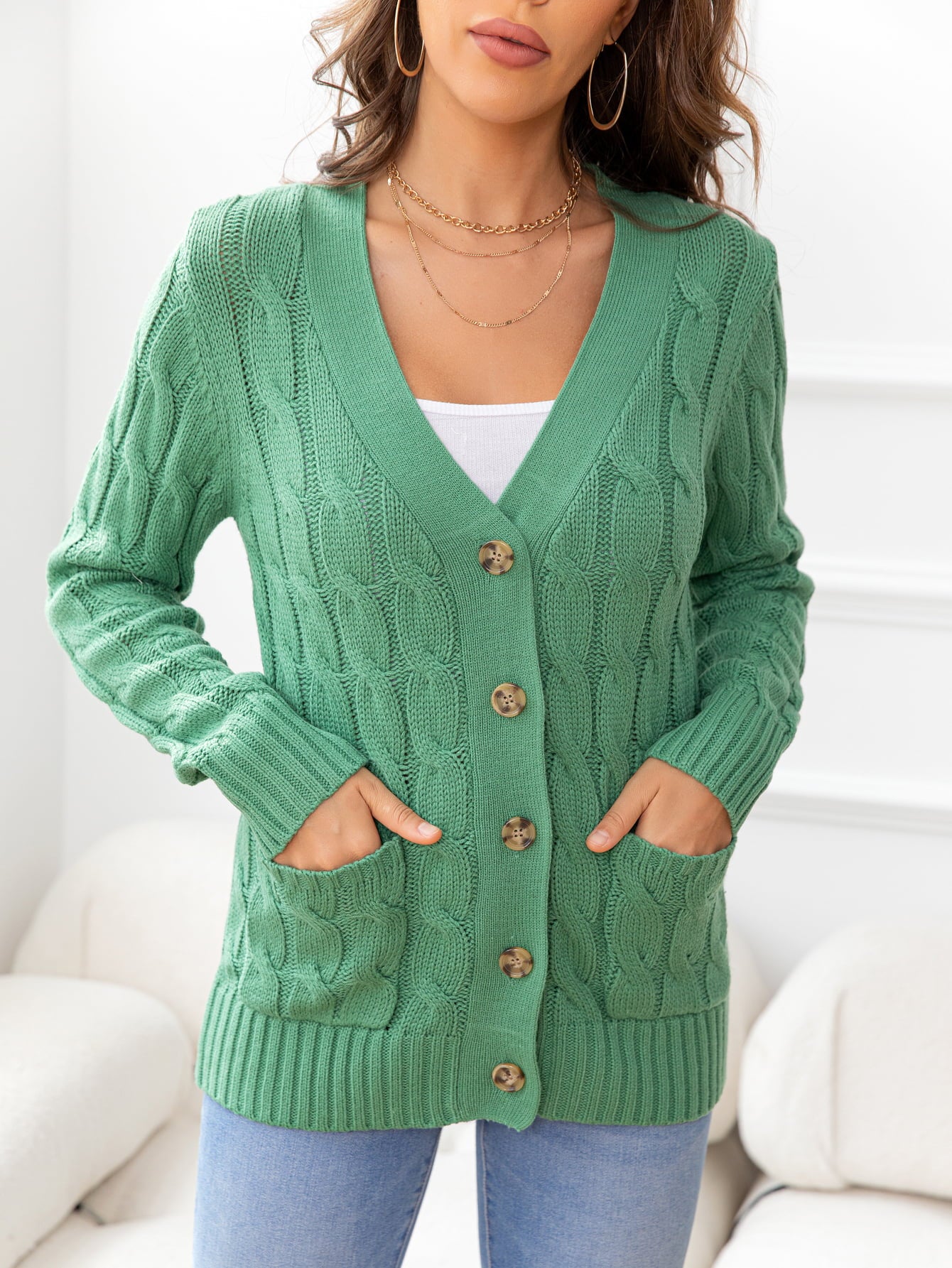 Button Down Cable-Knit Cardigan-Angel Casuals
