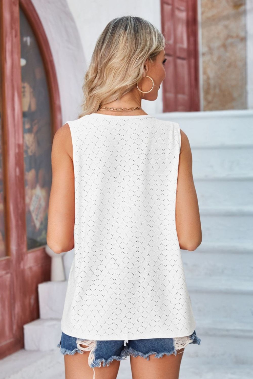 Eyelet Open Front Sleeveless Cardigan-Angel Casuals