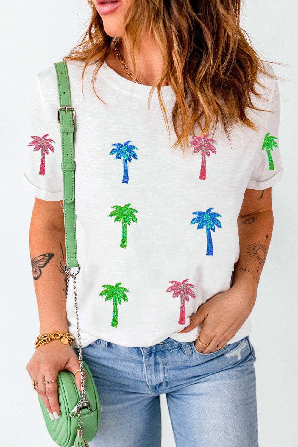 Coconut Palm Round Neck Short Sleeve T-Shirt-Angel Casuals