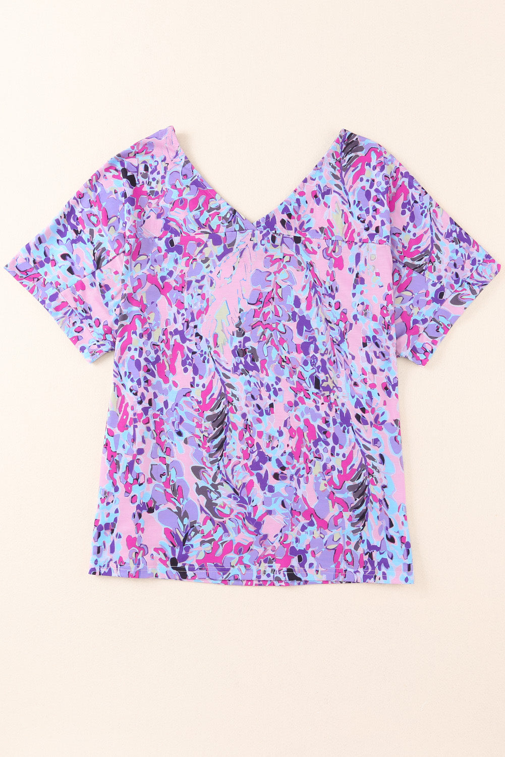 Printed V-Neck Short Sleeve T-Shirt-Angel Casuals