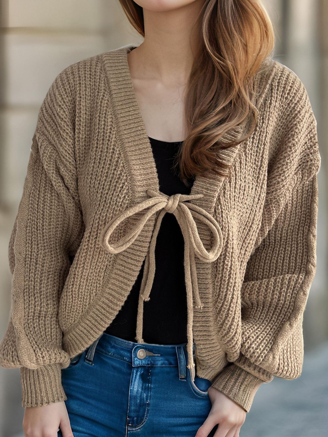 Tied Dropped Shoulder Long Sleeve Cardigan-Angel Casuals