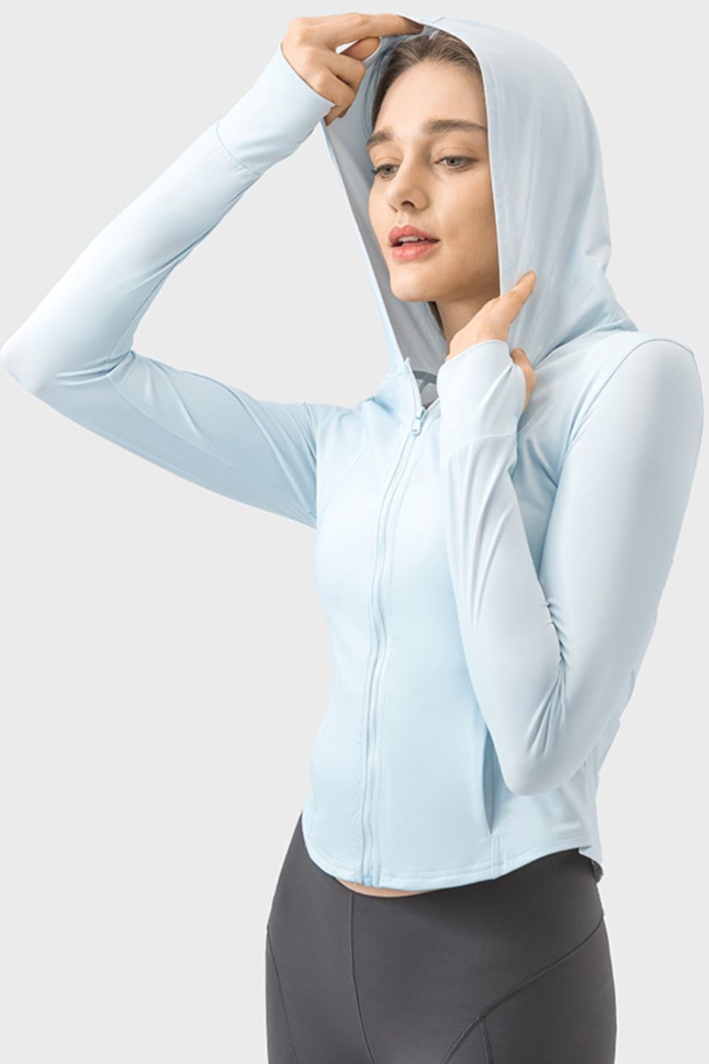 Millennia Pocketed Zip Up Hooded Long Sleeve Active Outerwear-Angel Casuals