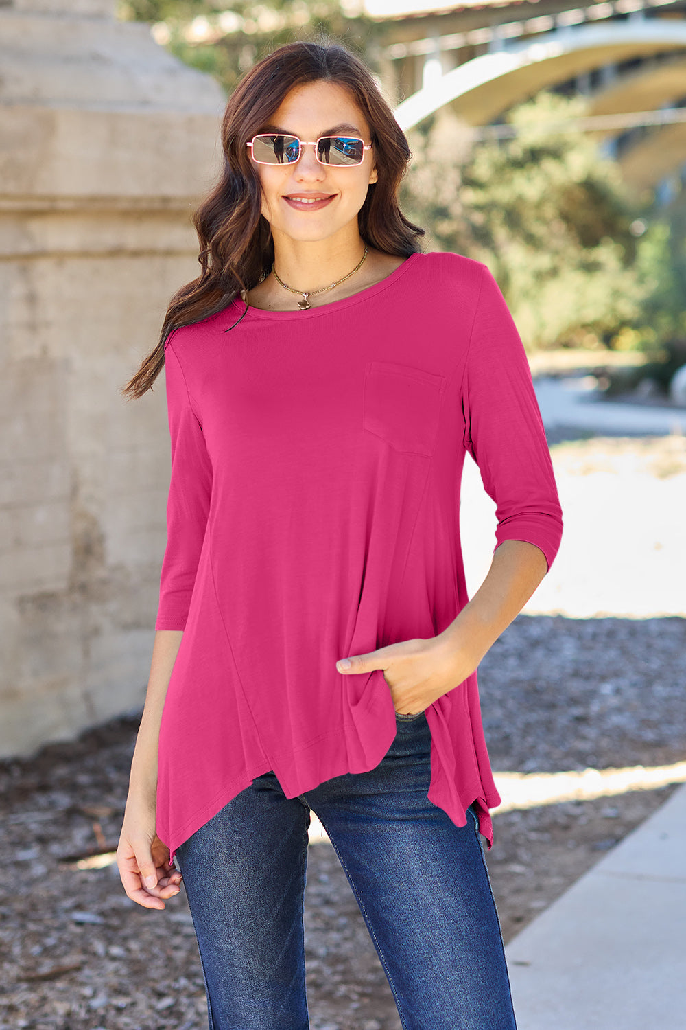 Basic Bae Full Size Round Neck Pocketed T-Shirt-Angel Casuals