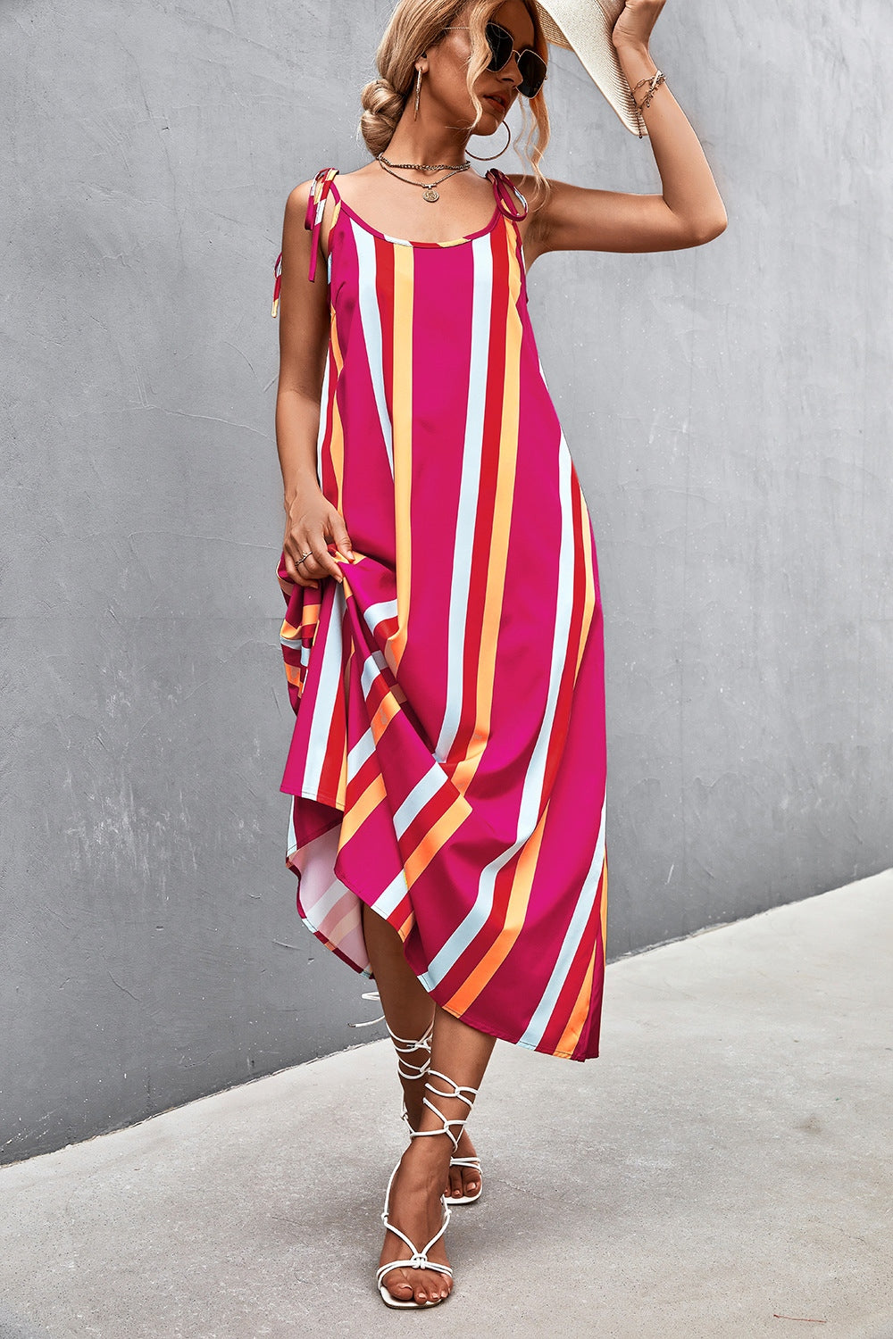 Striped Scoop Neck Cami Dress-Angel Casuals
