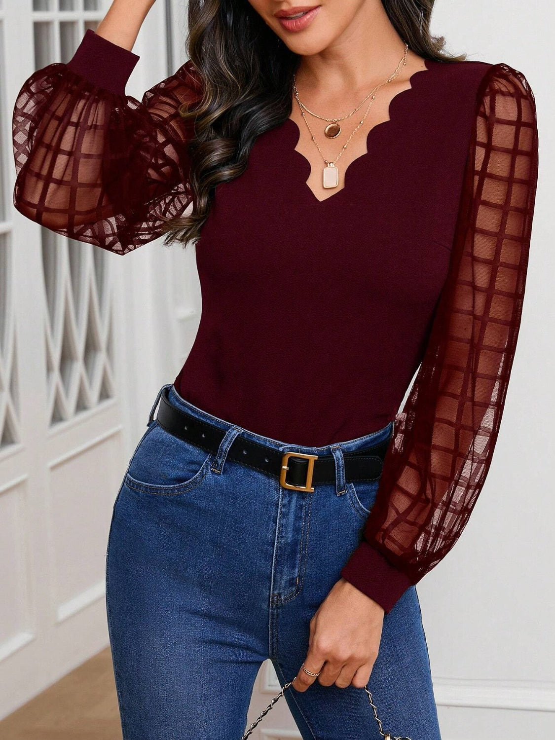 V-Neck Long Sleeve Top-Angel Casuals