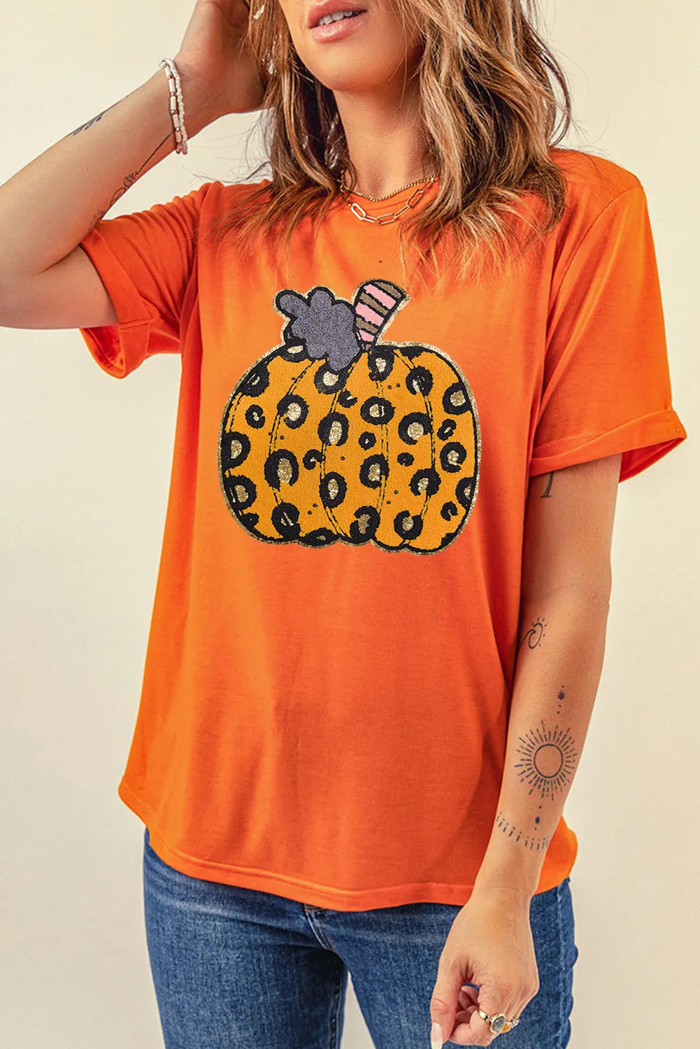 Pumpkin Round Neck Short Sleeve T-Shirt-Angel Casuals