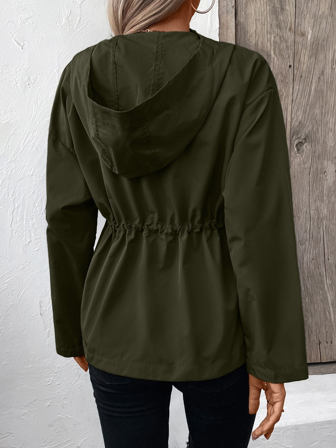 Ivy Lane Drawstring Zip Up Hooded Jacket-Angel Casuals