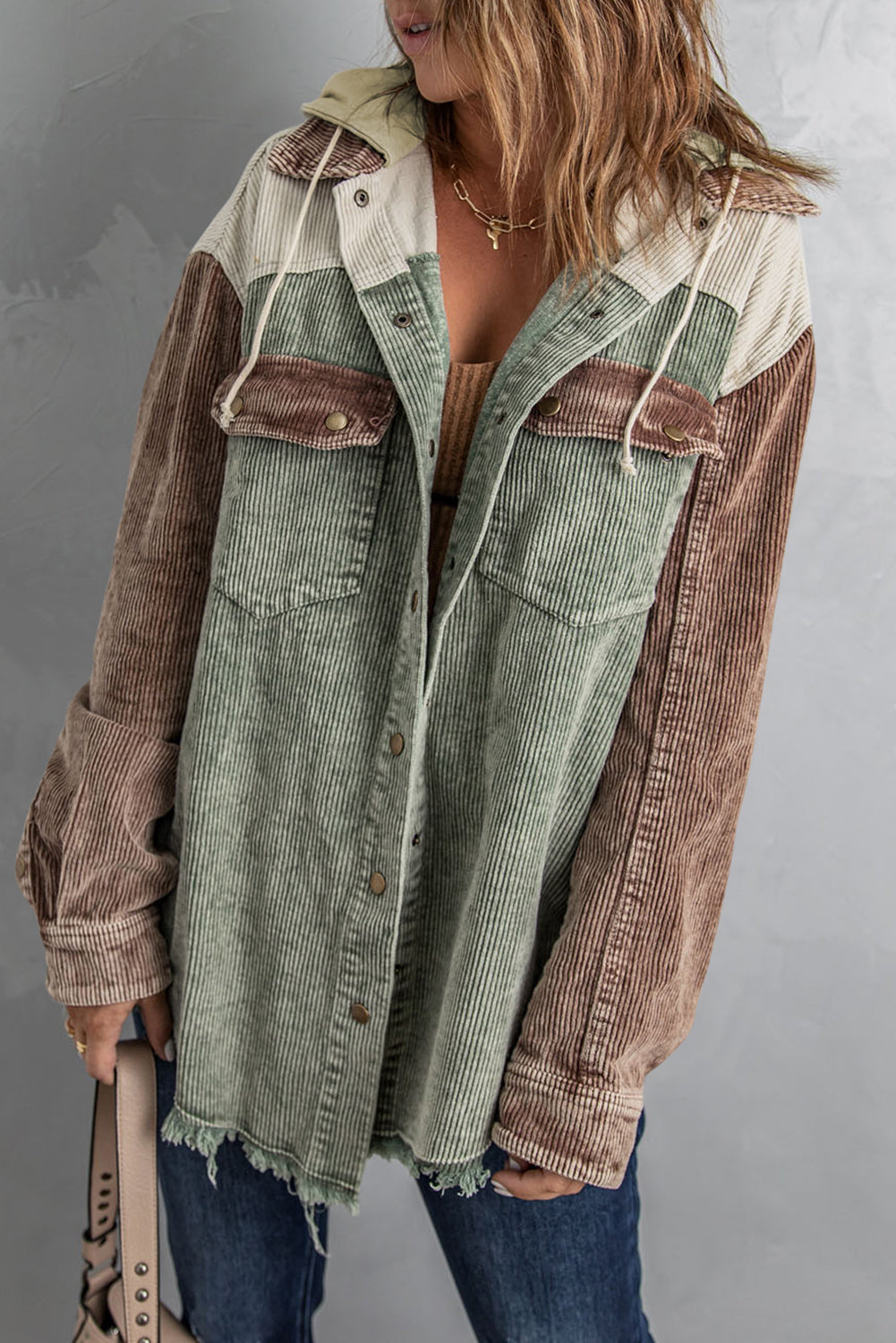 Snap Front Hooded Corduroy Shacket-Angel Casuals
