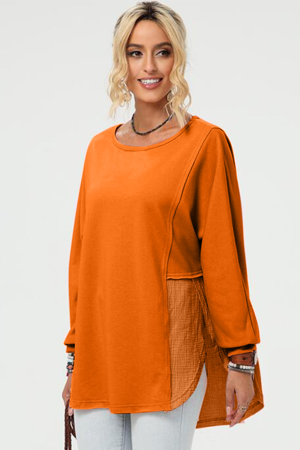 Double Take Full Size Long Sleeve High-Low T-Shirt-Angel Casuals