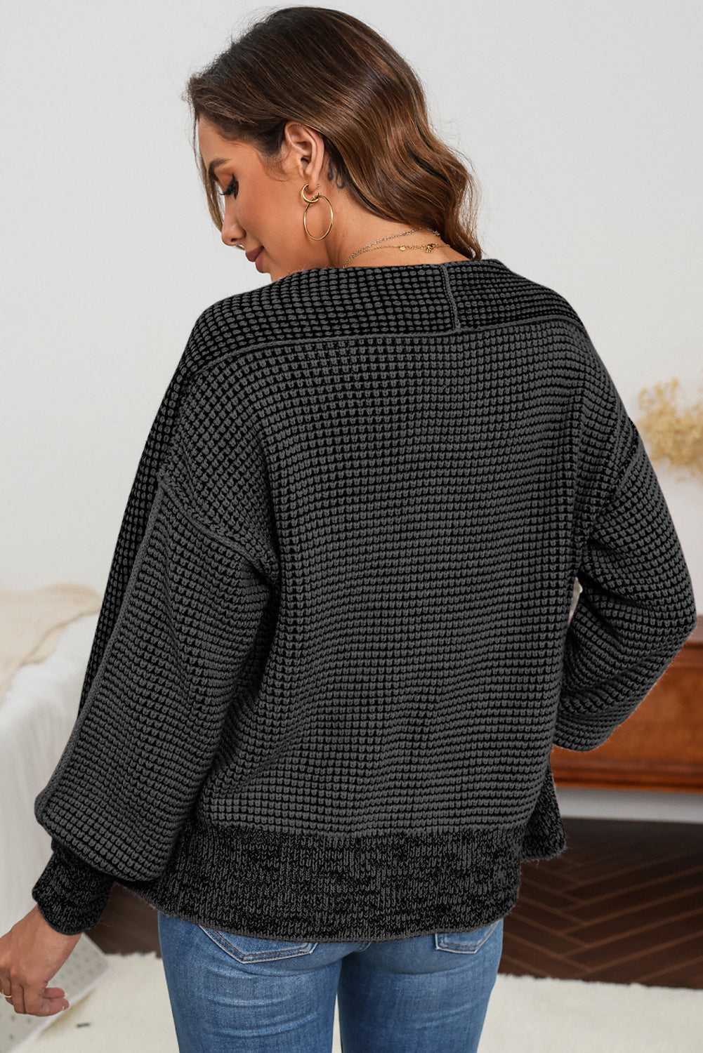 Waffle-knit Pocketed Open Front Cardigan-Angel Casuals