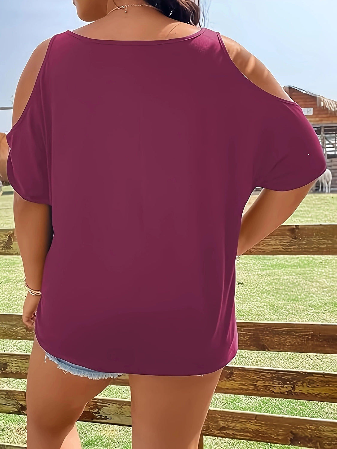 Plus Size Skeleton Graphic Round Neck Cold Shoulder T-Shirt-Angel Casuals