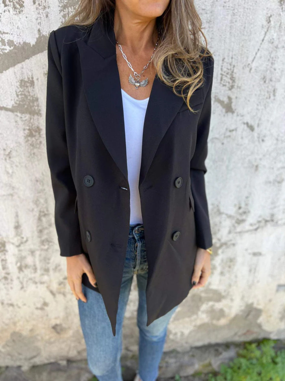 Full Size Collared Neck Long Sleeve Blazer-Angel Casuals