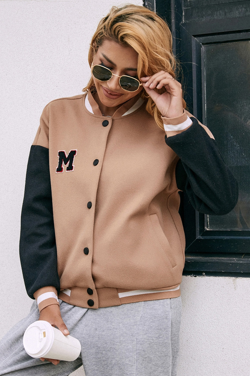 Ivy Lane Contrast Baseball Collar Snap Down Jacket-Angel Casuals