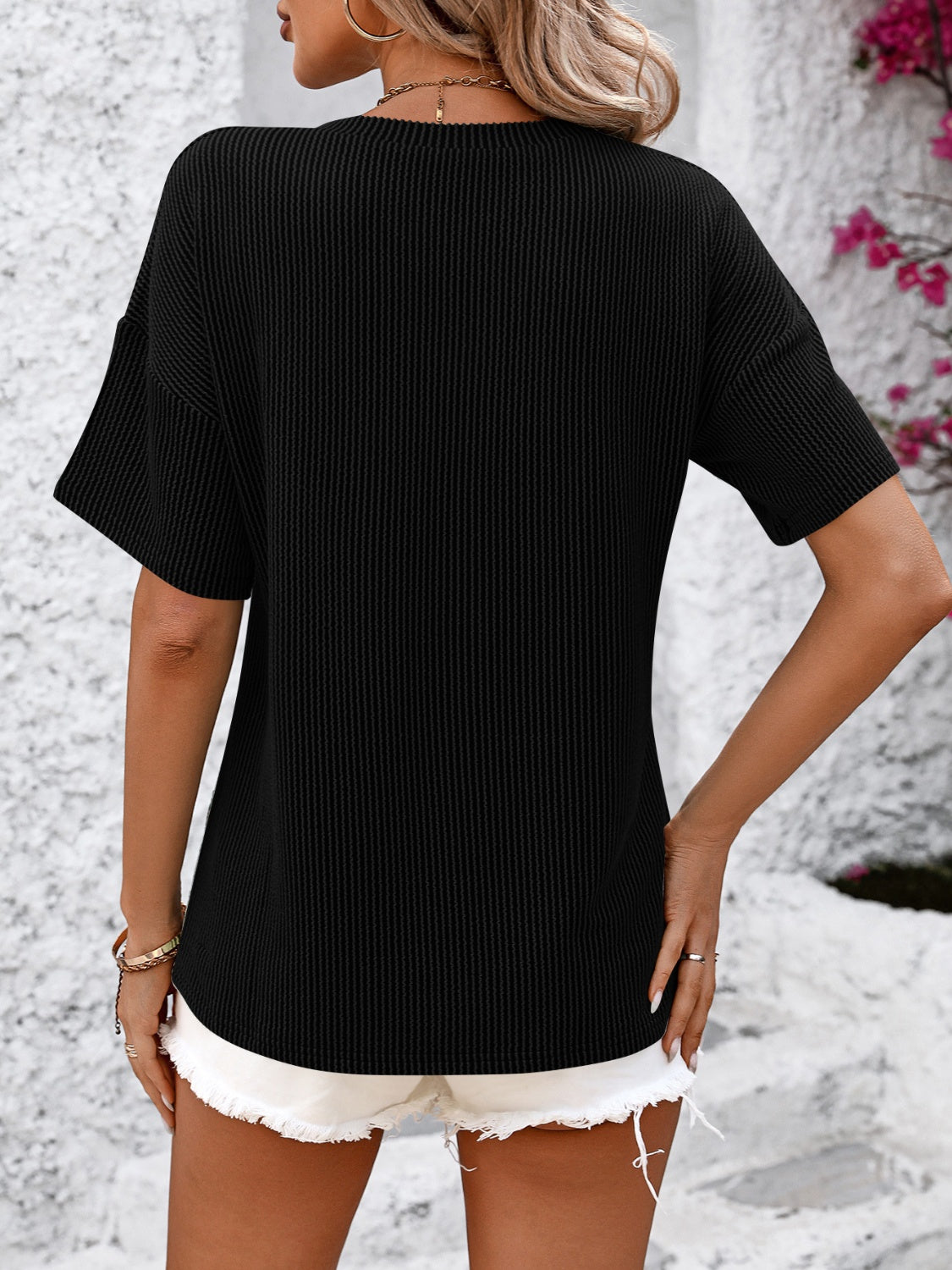 V-Neck Dropped Shoulder T-Shirt-Angel Casuals