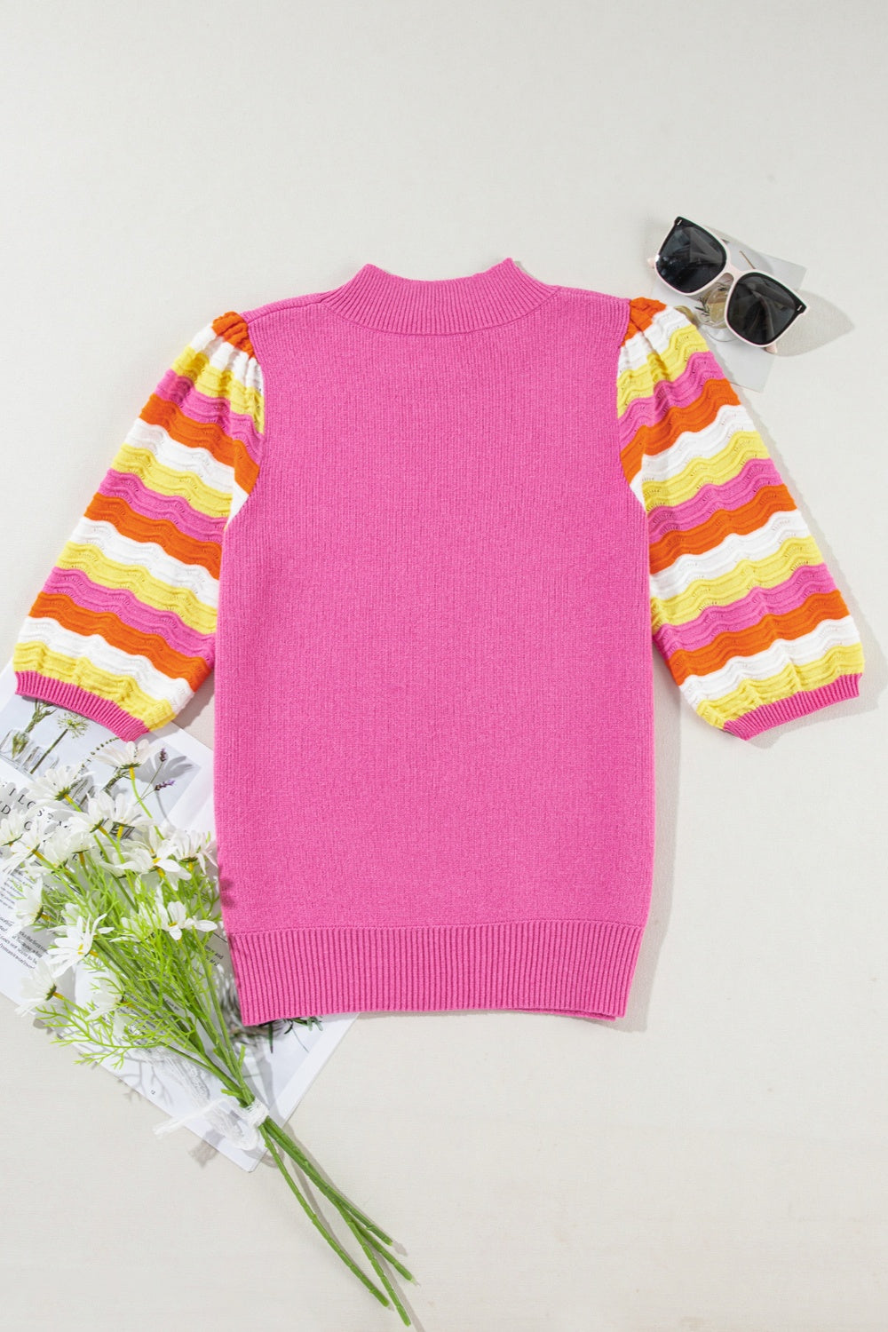 Contrast Half Sleeve Knit Top-Angel Casuals