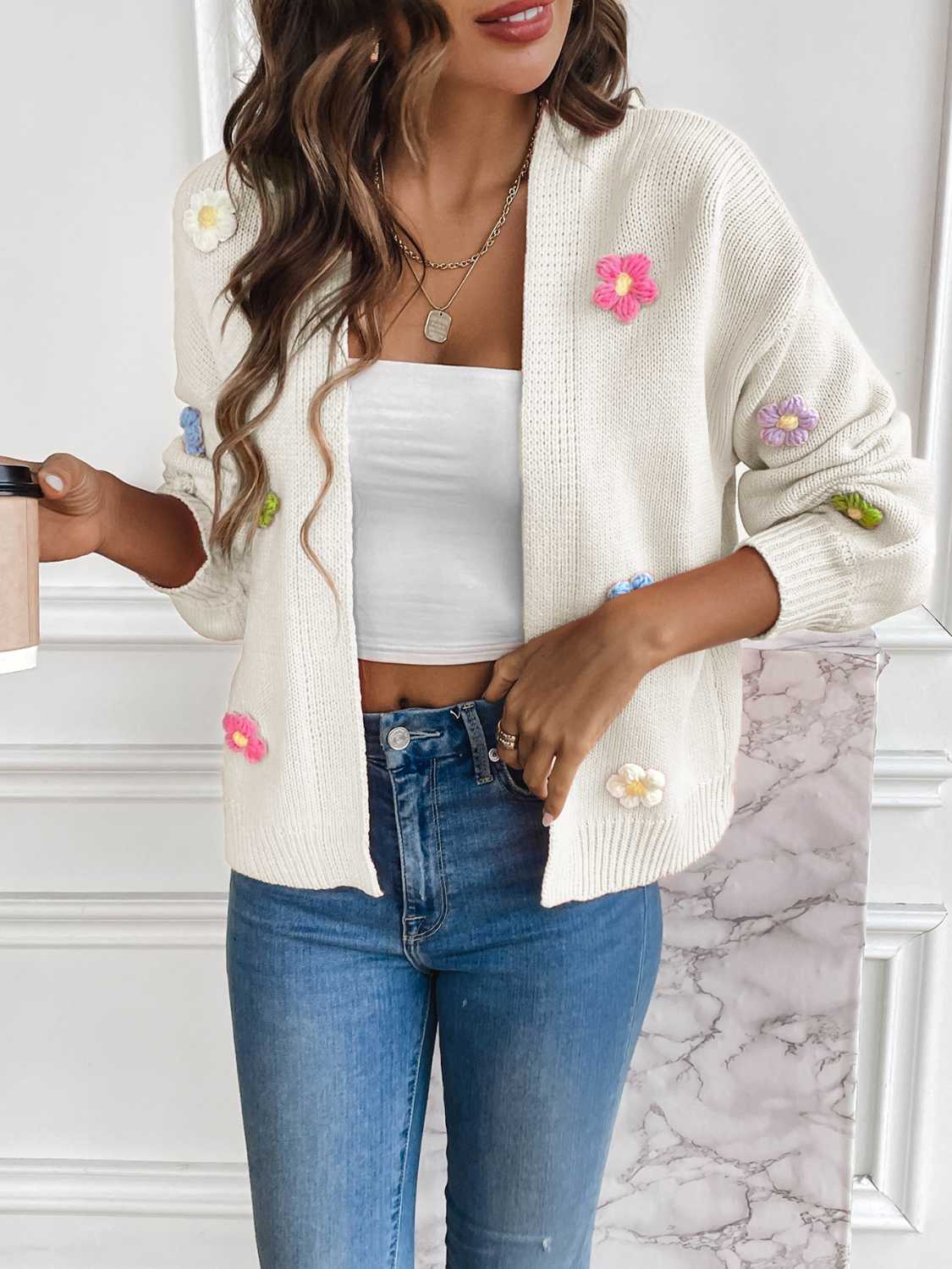 Floral Long Sleeve Open Front Cardigan-Angel Casuals