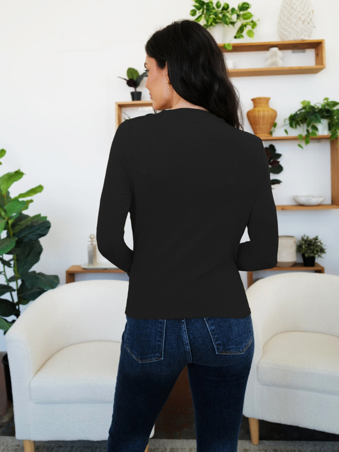 FAM-FAM Ruched Mock Neck Long Sleeve T-Shirt-Angel Casuals