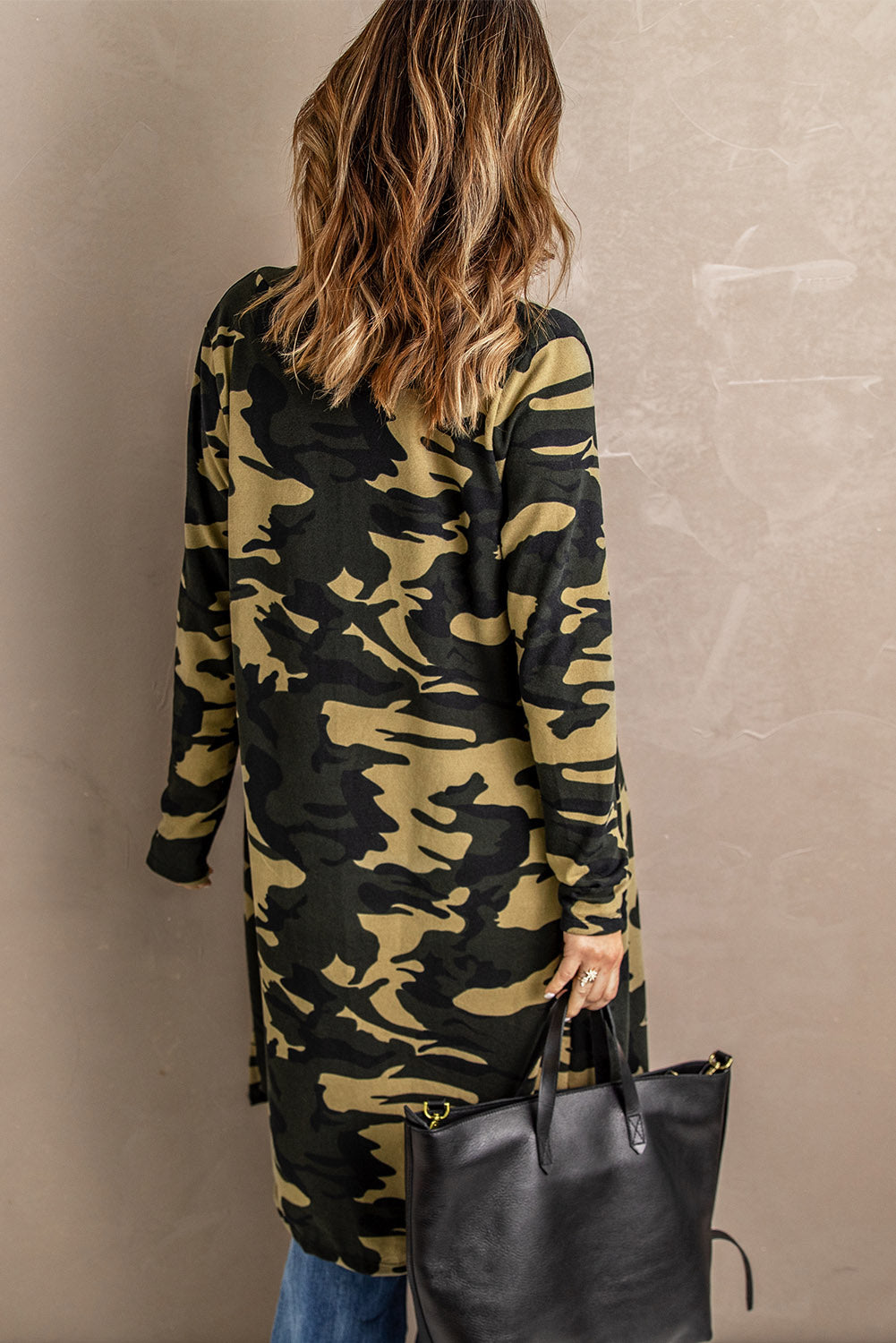 Double Take Printed Open Front Longline Cardigan-Angel Casuals