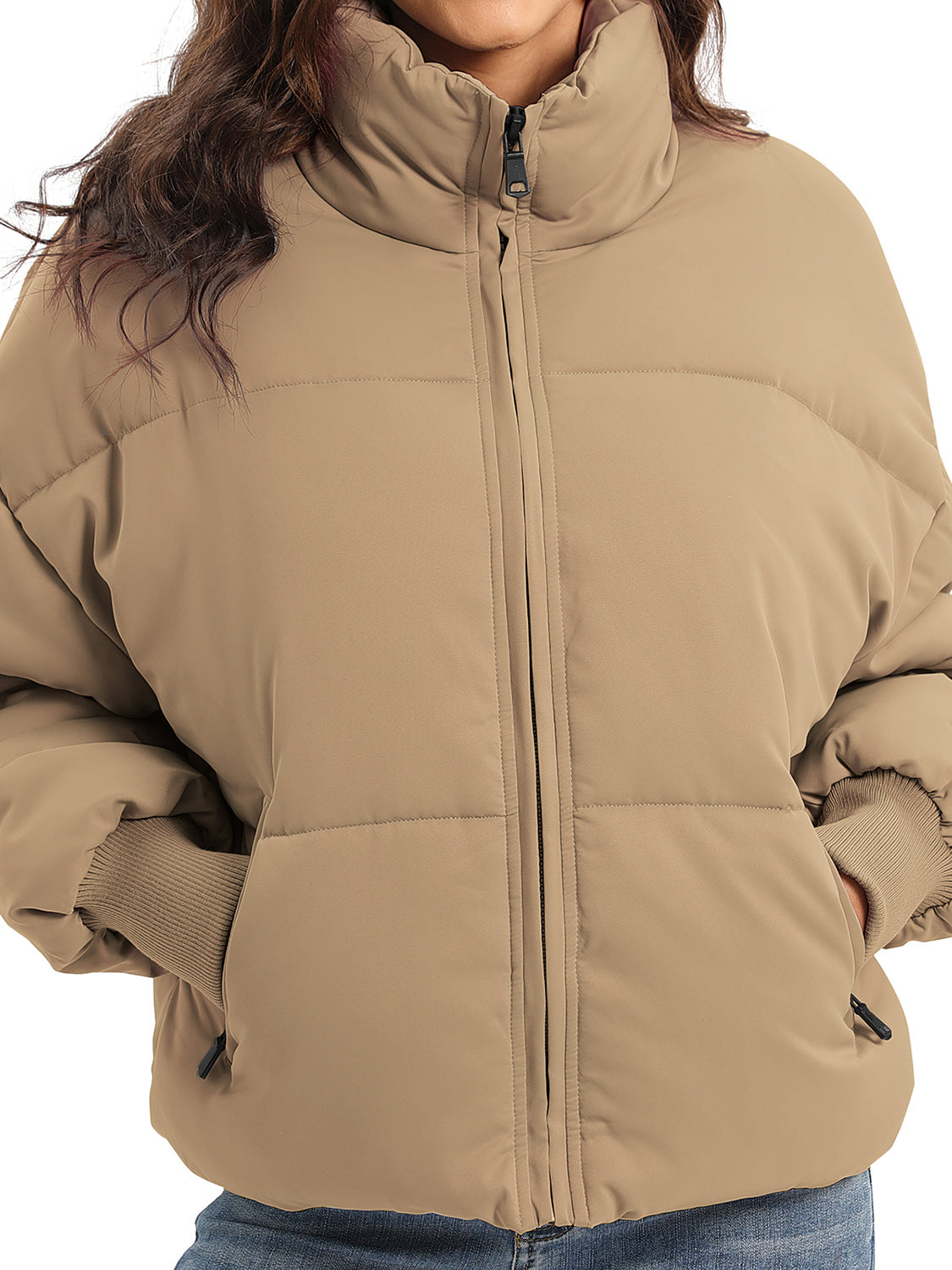 Zip Up Turtleneck Long Sleeve Winter Coat-Angel Casuals