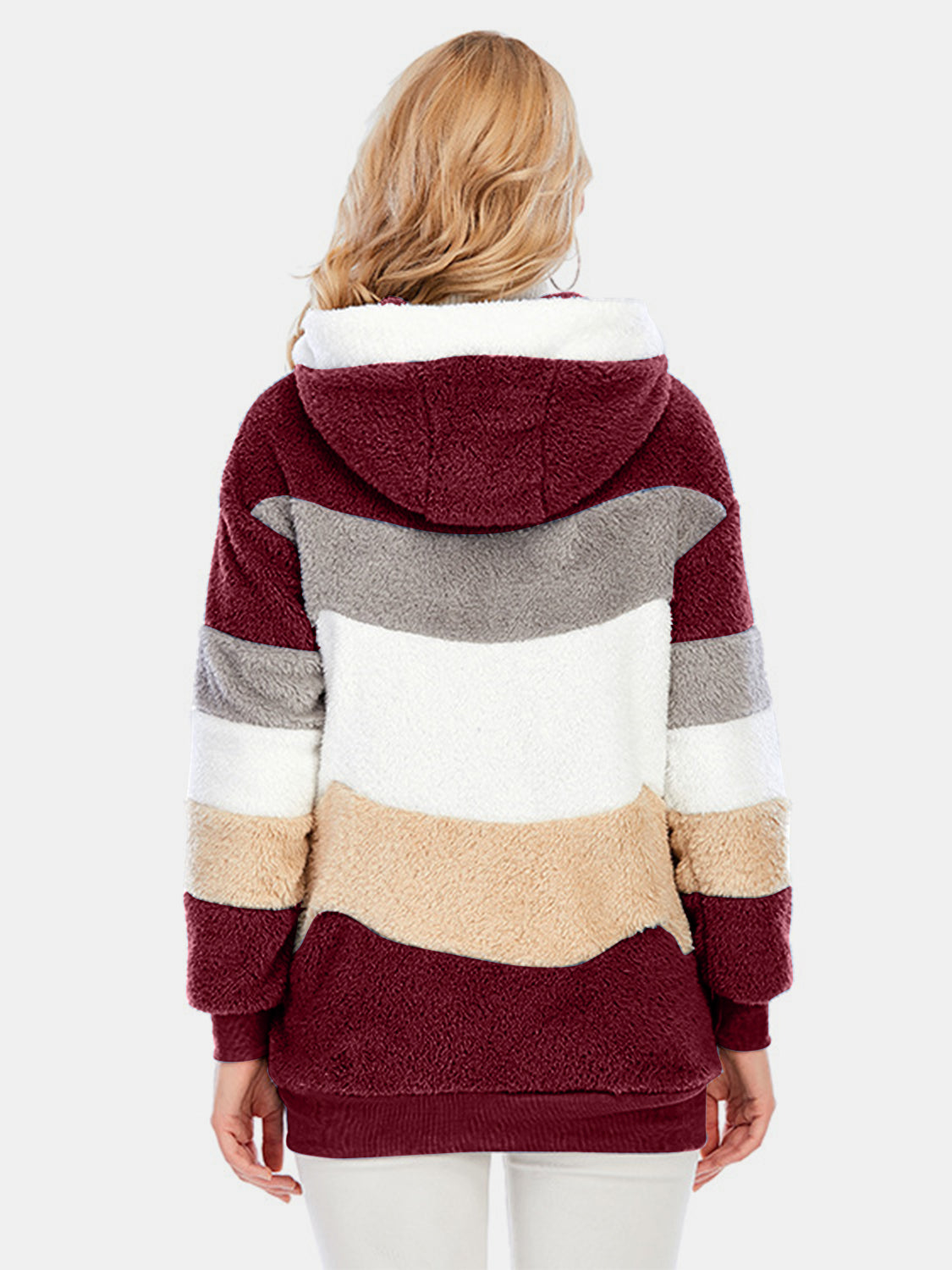 Full Size Drawstring Color Block Zip Up Hooded Outerwear-Angel Casuals