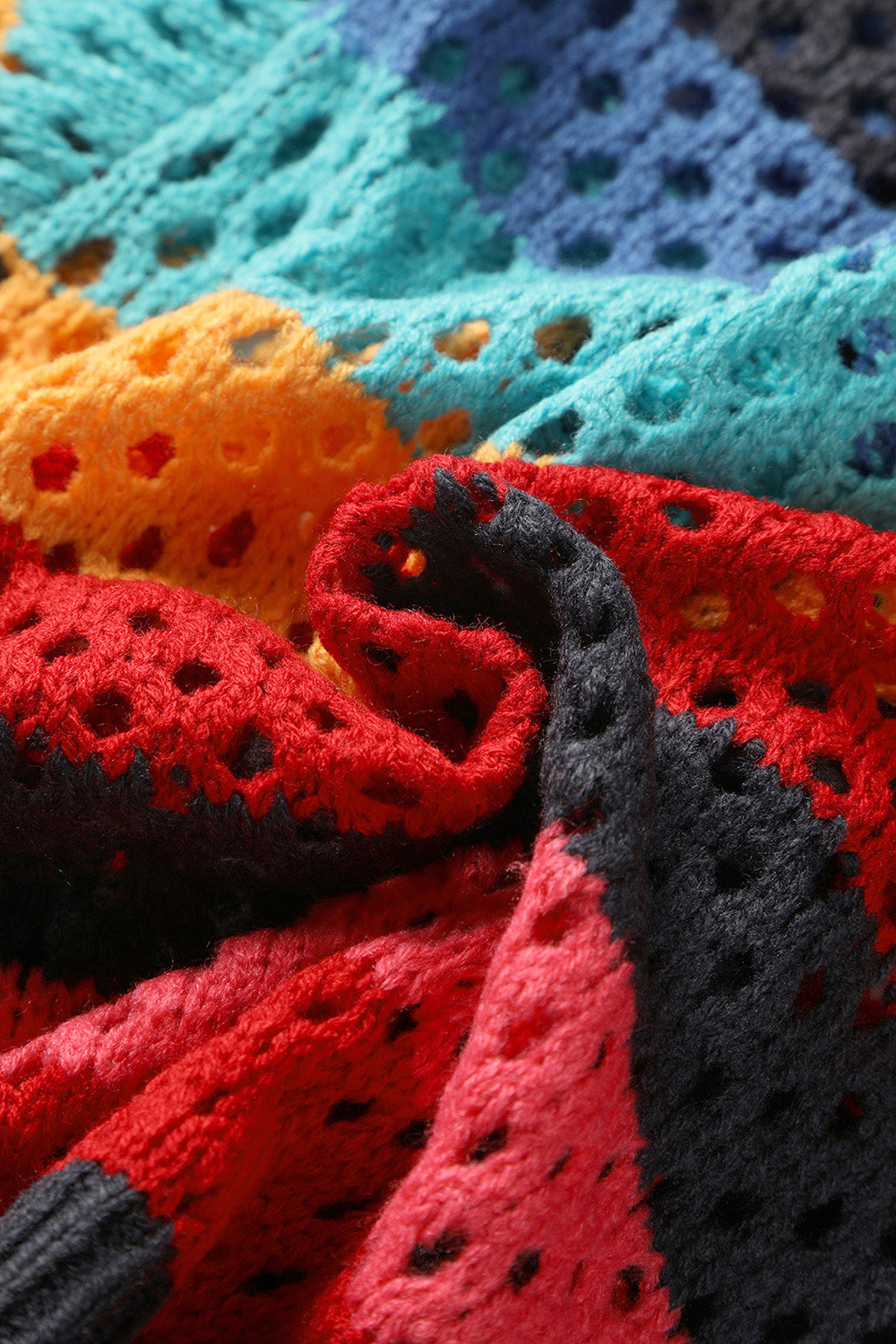 Openwork Color Block Tied Cardigan-Angel Casuals