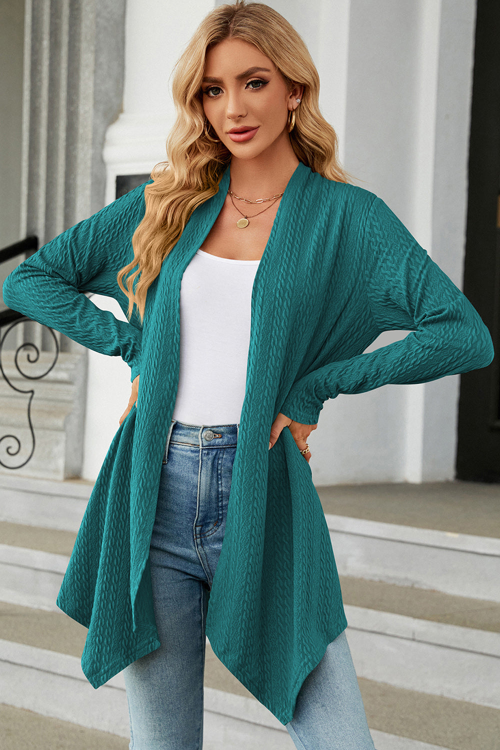 Open Front Long Sleeve Cardigan-Angel Casuals