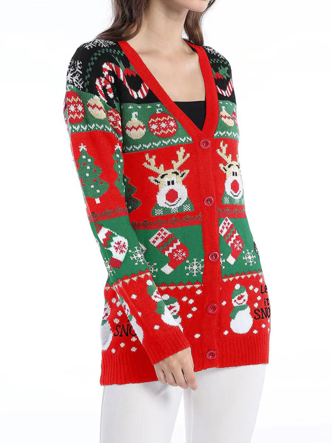 Reindeer Button Up Long Sleeve Cardigan-Angel Casuals