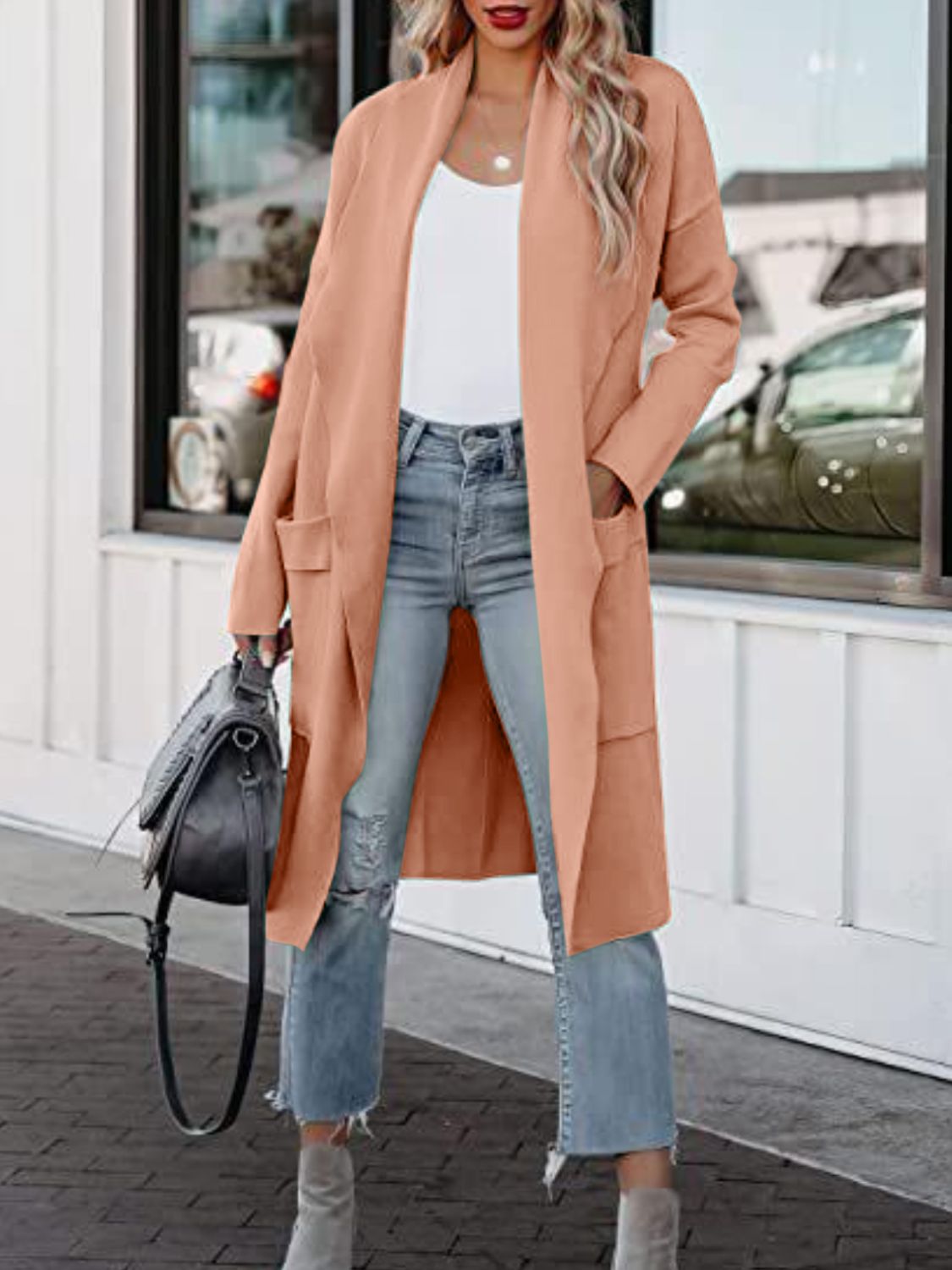 Open Front Dropped Shoulder Outerwear-Angel Casuals