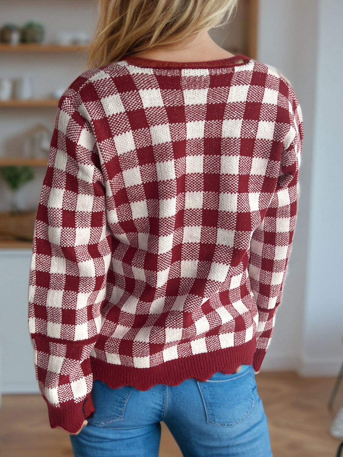 Plaid V-Neck Button Up Cardigan-Angel Casuals
